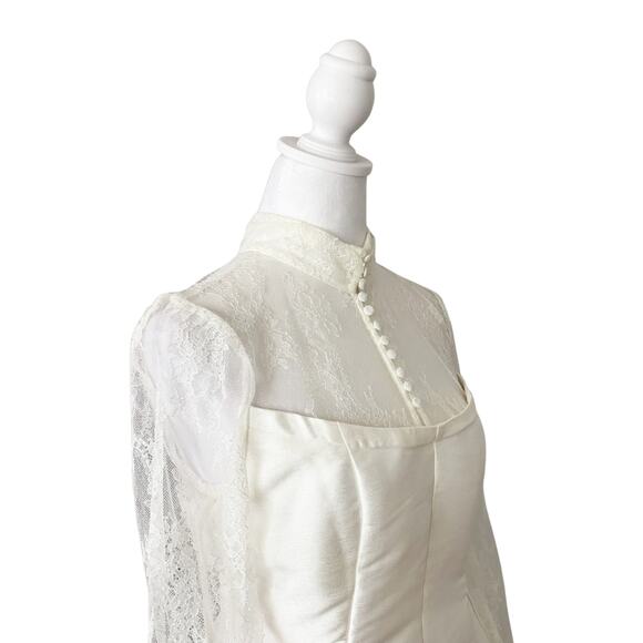 BHLDN Anthropologie High-Neck Lace Fit & Flare Mini Dress NWT 4 White - Picture 4 of 8